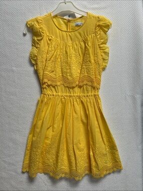 Mayoral Happy Yellow Embroidered Flutter-Sleeve Cotton Summer Dress. NWT!
